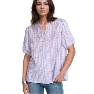 JOHNNY WAS Malo Embroidered Birds Floral Purple Lilac Cotton Top Blouse Sz L